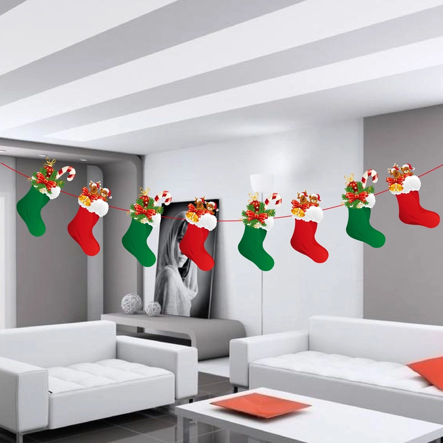 Christmas Paper Flag Christmas Window Hotel Scene Decoration Flag  Santa Claus Flag