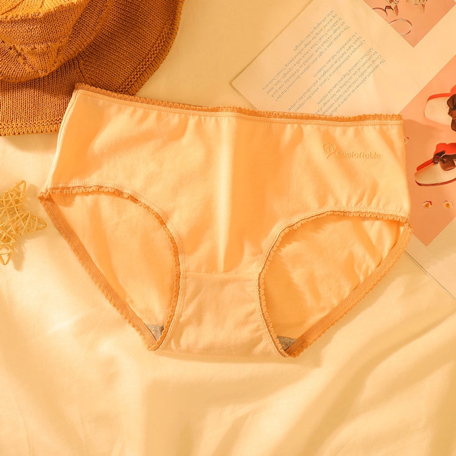 letter solid color breathable mid waist briefs panties
