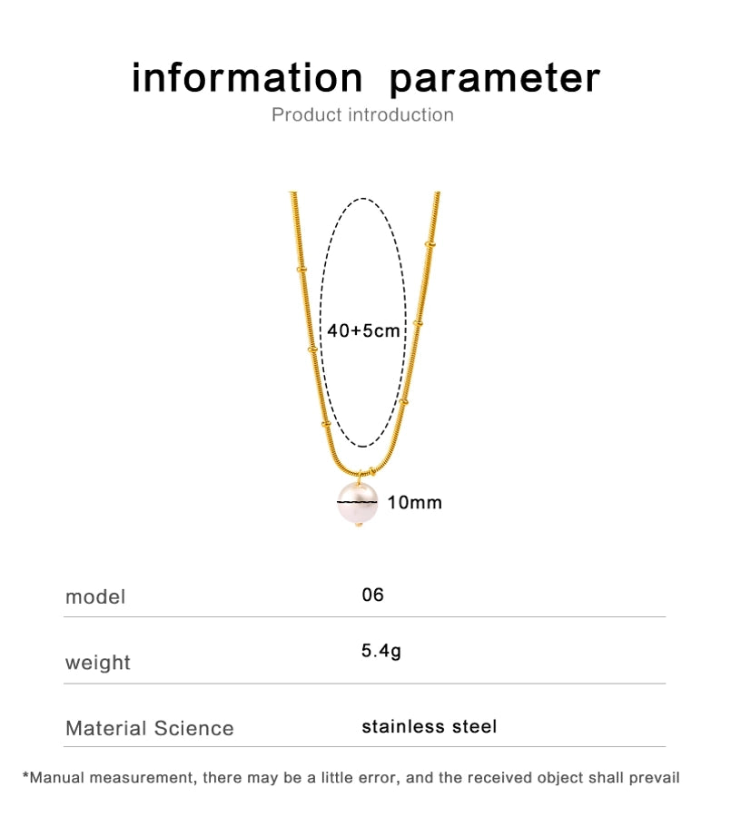 Jewelry IG Style Simple Style Round 304 Stainless Steel Pearl 18K Gold Plated Plating Inlay Pendant Necklace