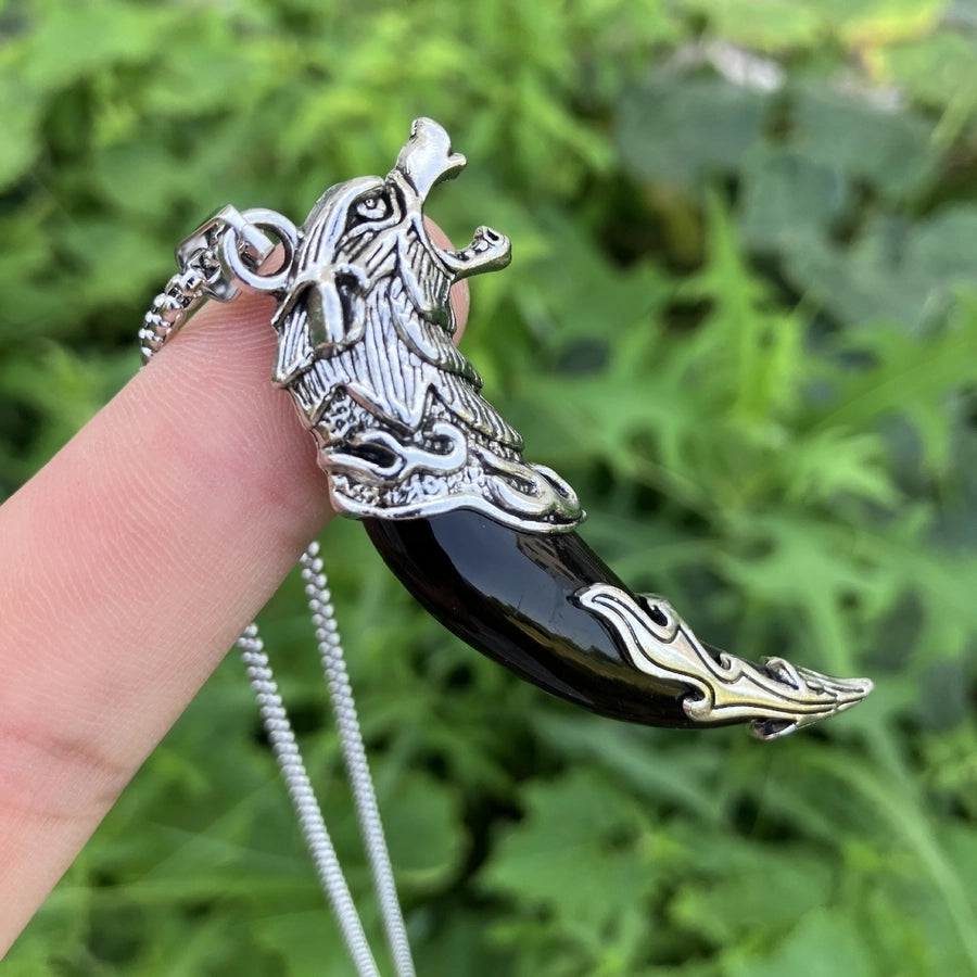 Jewelry Punk Streetwear Wolf Tooth 304 Stainless Steel Silica Gel Oval Pendant Necklace