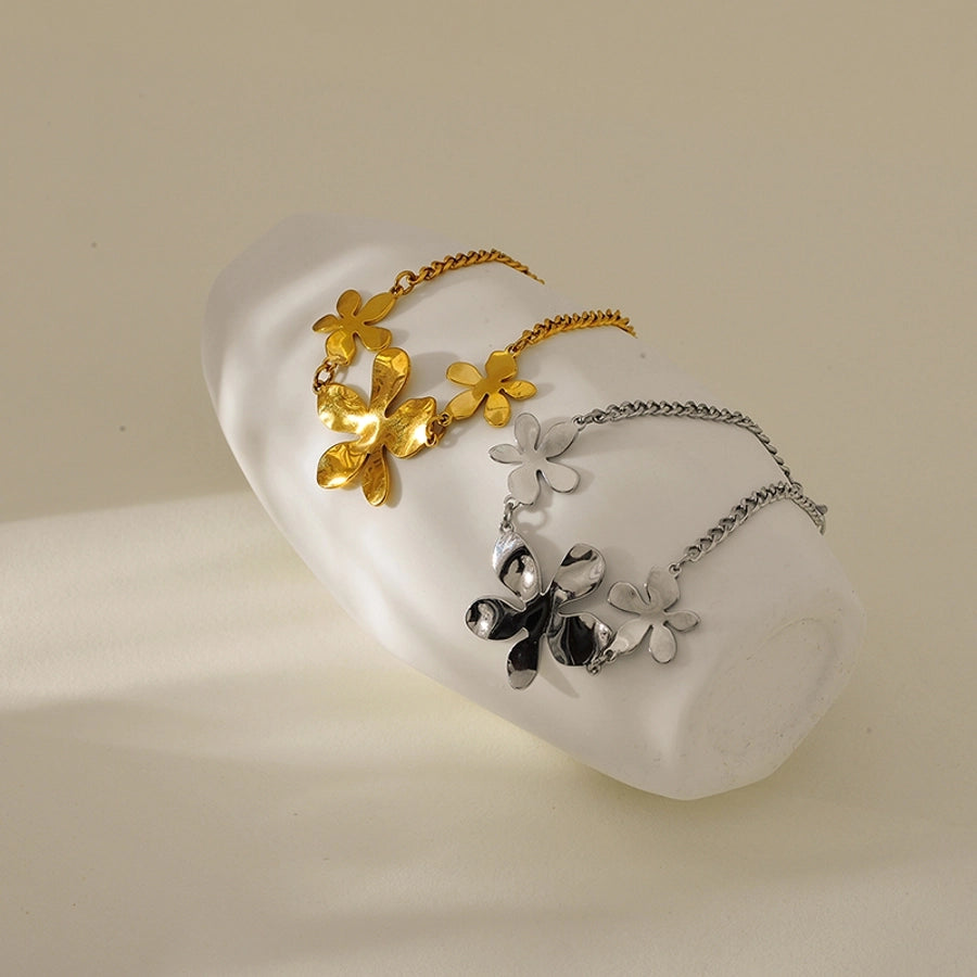 Elegant Luxurious Classic Style Flower 304 Stainless Steel Cuban Link Chain Curb Chain Bracelets In Bulk Stainless Steel Bracelets