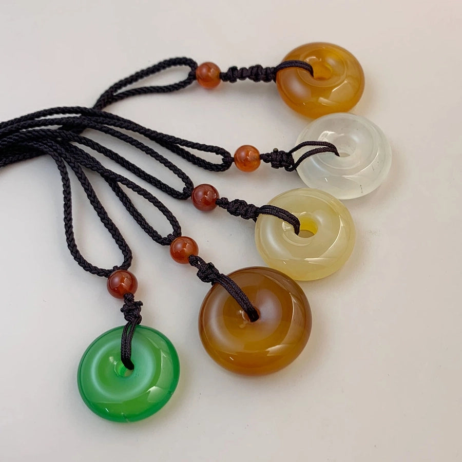 Simple Style Round Jade rope Woven Chain Pendant Necklaces