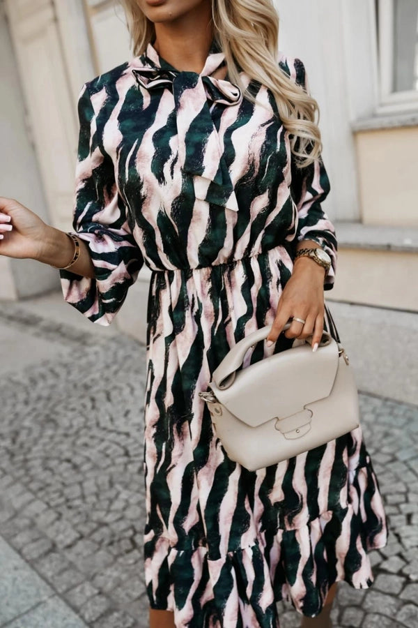 Women's Sheath Dress Streetwear Round Neck Long Sleeve Zebra Midi Dress Daily