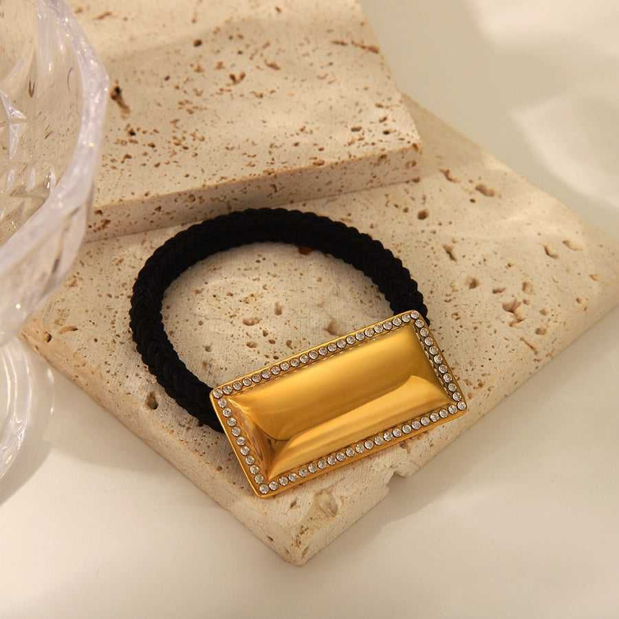 Women's Chinoiserie Japanese Style Streetwear Rectangle 304 Stainless Steel Elastic Band Polishing Plating Hair Tie