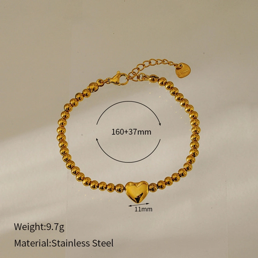 Simple Style Classic Style British Style Heart Shape 304 Stainless Steel ball chain Bracelets In Bulk Stainless Steel Bracelets