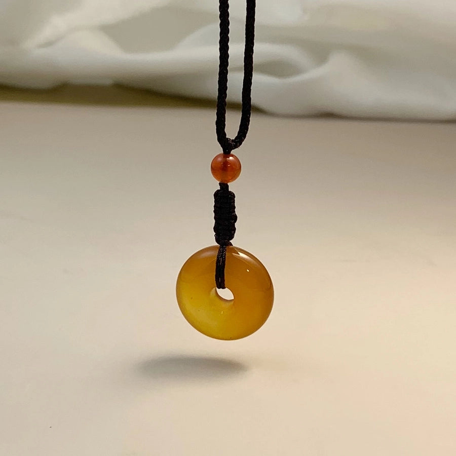 Simple Style Round Jade rope Woven Chain Pendant Necklaces