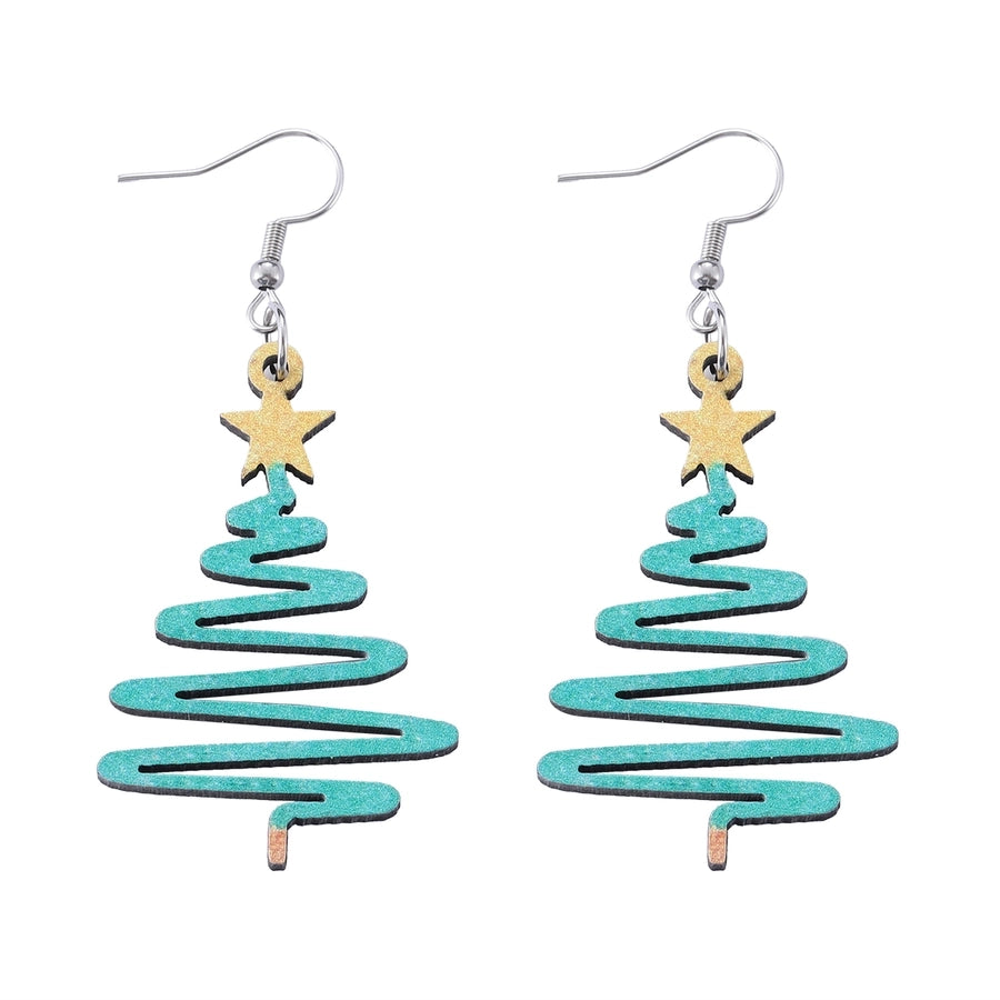 1 Pair Cute Retro Christmas Tree Wood Earrings