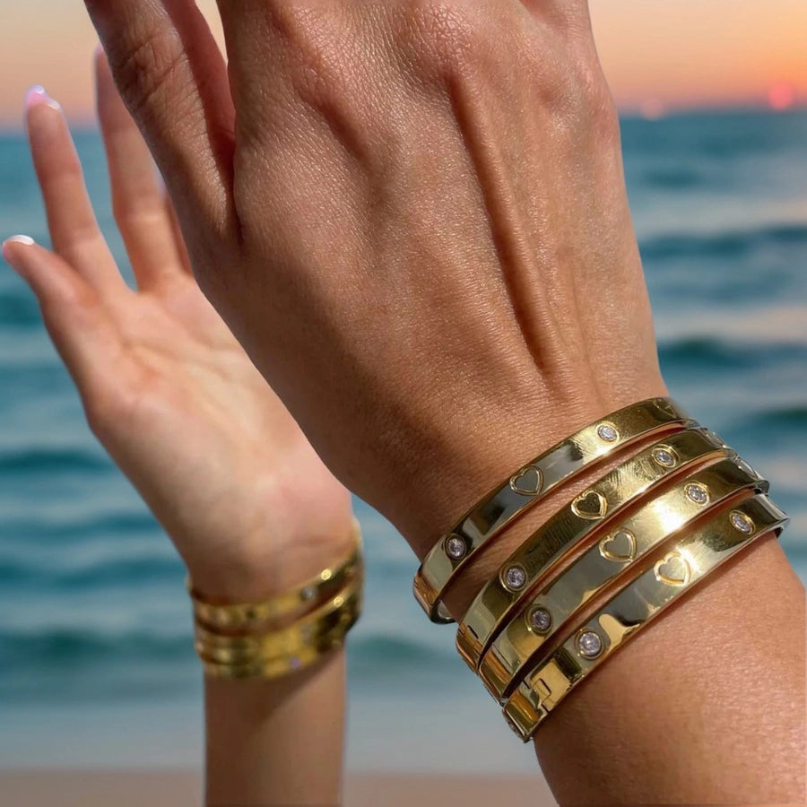 IG Style Nordic Style Luxurious Geometric 316L Stainless Steel  18K Gold Plated Zircon Bangle In Bulk Stainless Steel Bracelets