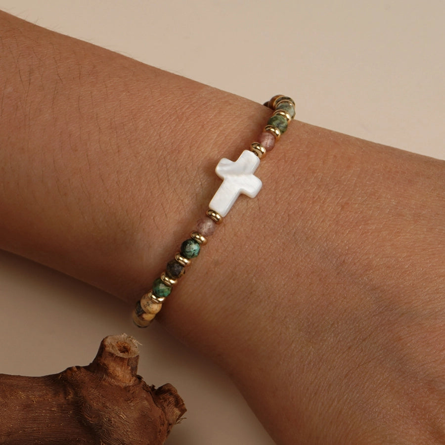 Bohemian Cross natural stone Shell  String Bracelets