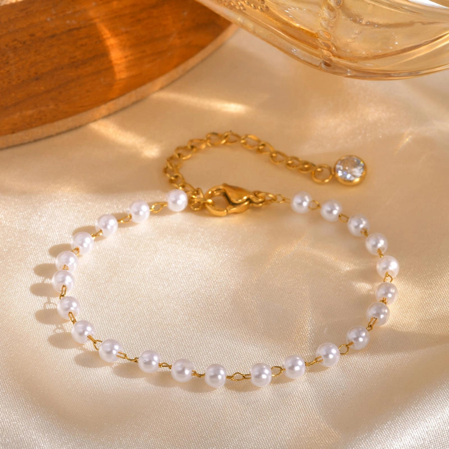 IG Style Geometric 18K Gold Plated Artificial Pearl Copper Beaded Chain Beaded Bracelets