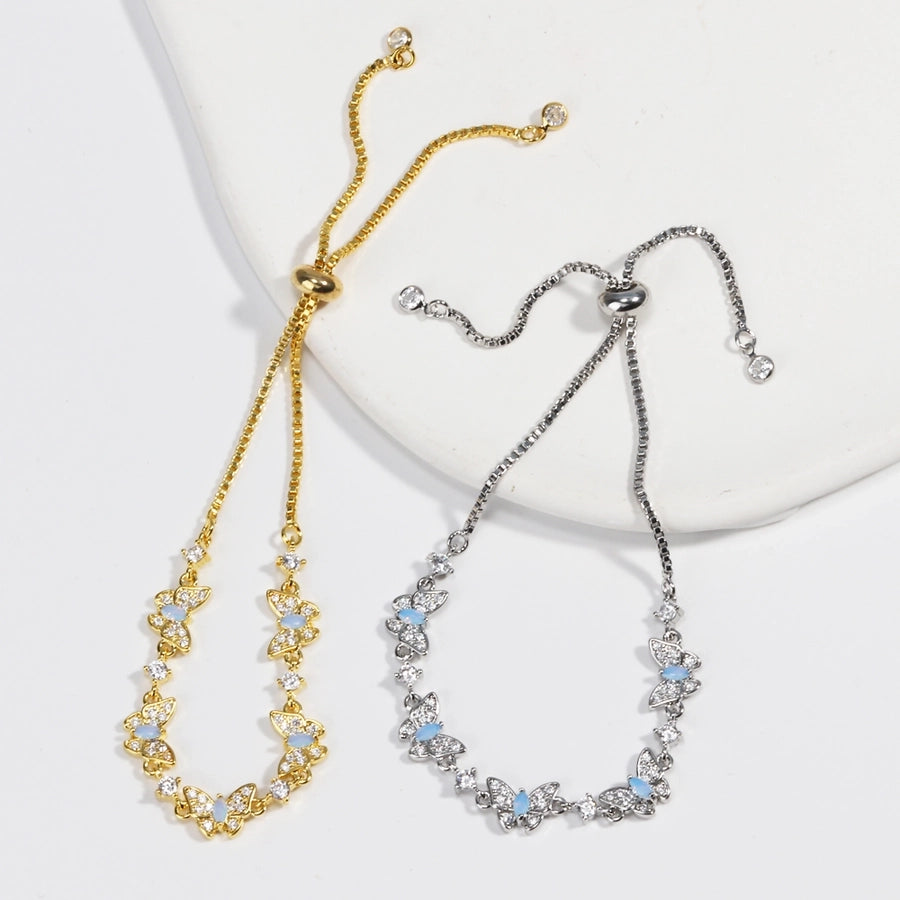 Jewelry Cute Sweet Simple Style Butterfly Copper Zircon 18K Gold Plated White Gold Plated Bracelets