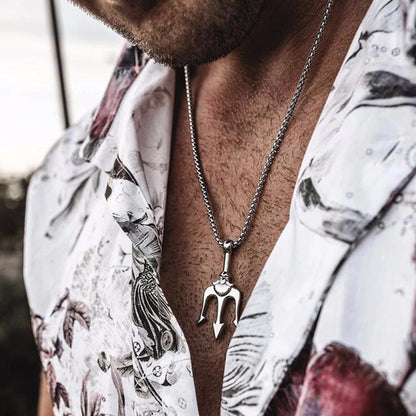 Haiwang Trident Pendant Stainless Steel Necklace Original Cool Design Men's Domineering Simple Hip Hop Sweater Chain