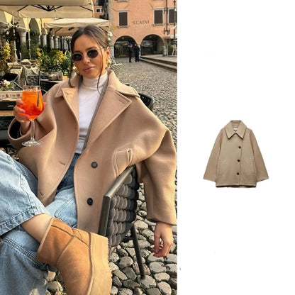 Women's Streetwear Solid Color Zipper Woolen Coat