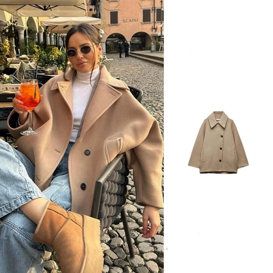 Women's Streetwear Solid Color Zipper Woolen Coat