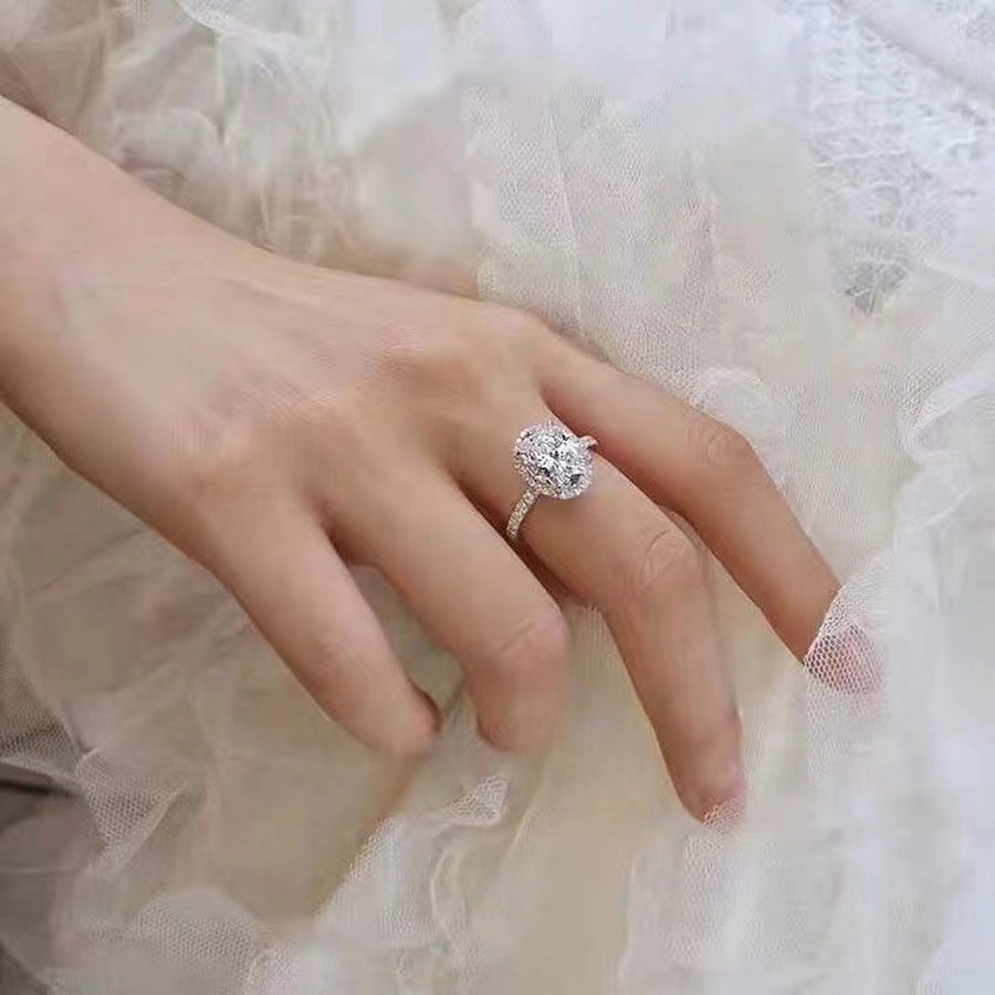 s925 sterling silver high carbon diamond proposal pigeon egg ring simulation moissanite diamond ring 1.5 karat oversized diamond ring for women