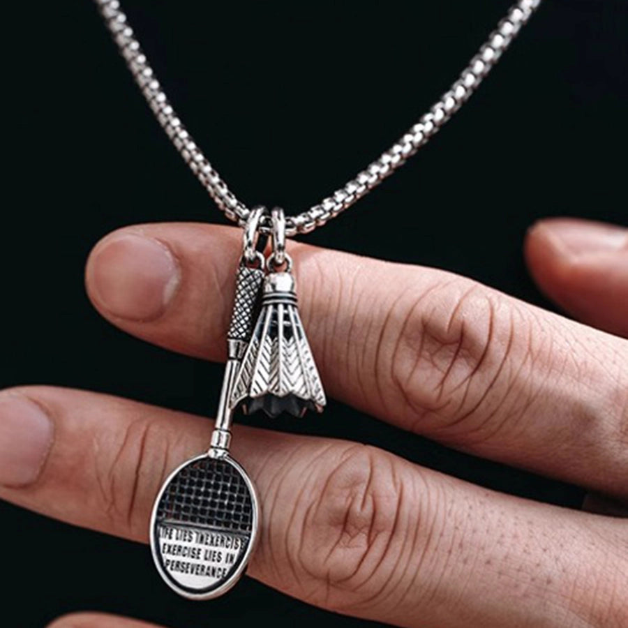 1Pc Men's Sports Badminton, Badminton Racket Alloy Pendant Stainless Steel Necklace Trend Vitality Sports Wear Match Play Travel