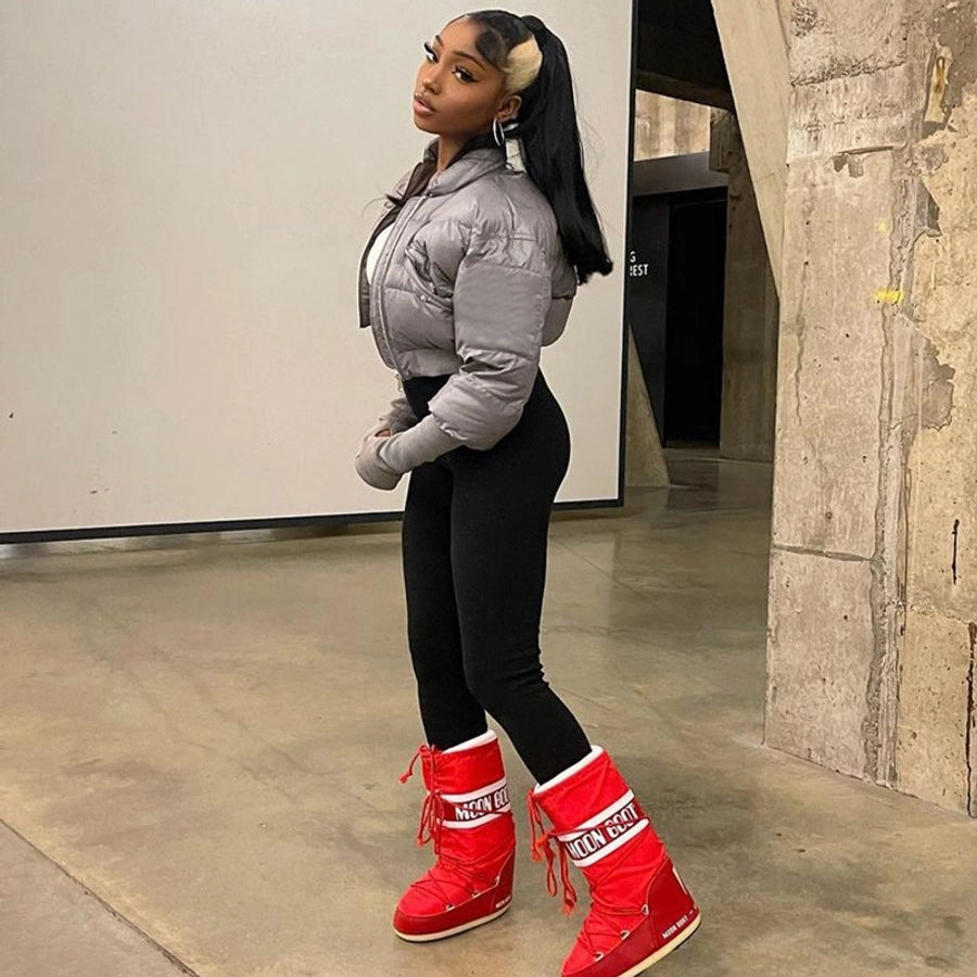 Women's Streetwear Solid Color Zipper Coat cotton clothes