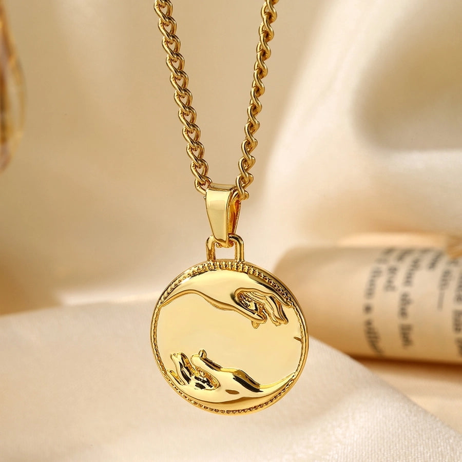 Jewelry Casual Round 304 Stainless Steel 18K Gold Plated Pendant Necklace