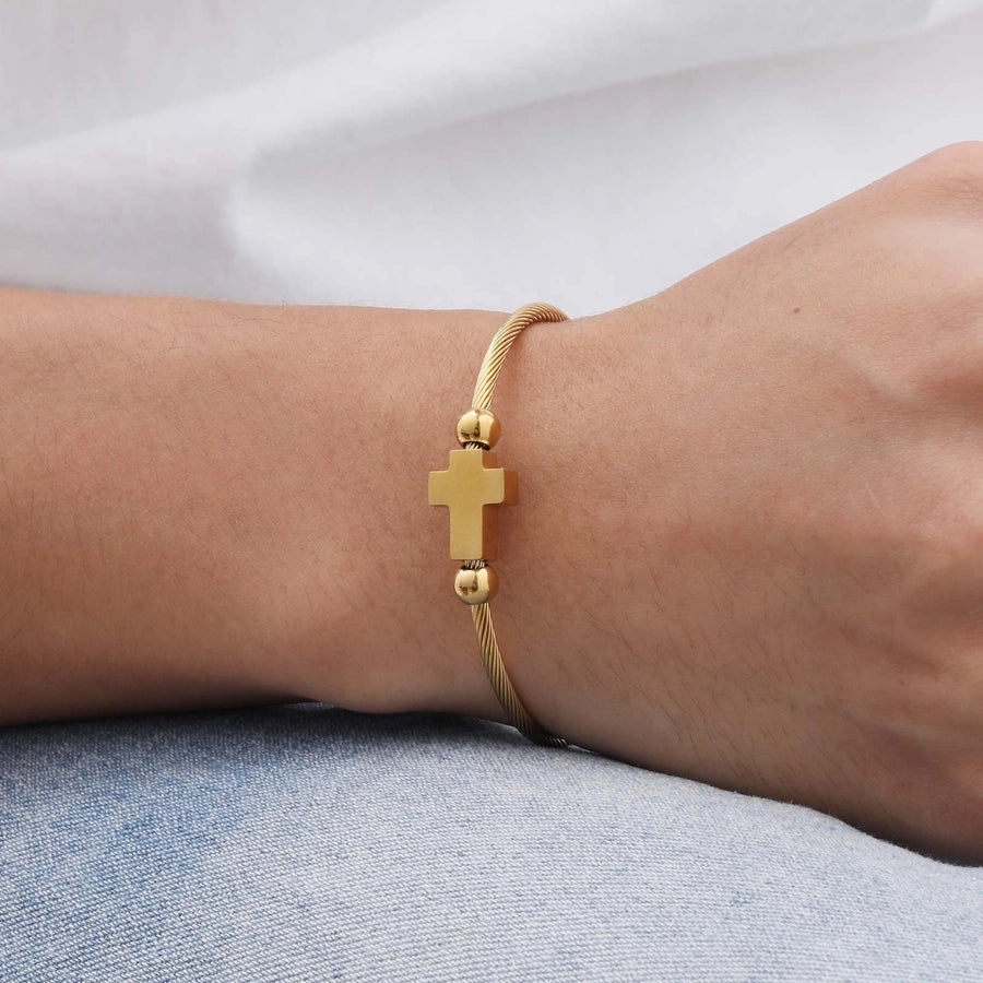 Religion Punk Cross 304 Stainless Steel 18K Gold Plated  Bangle In Bulk