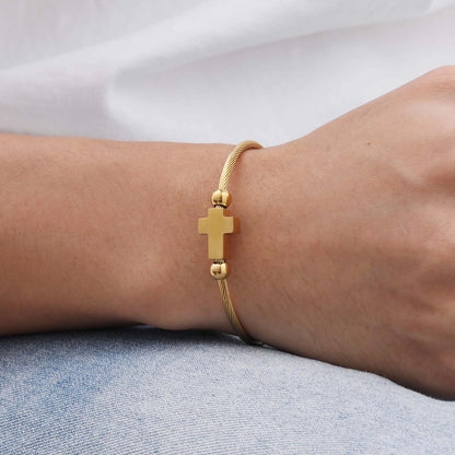 Religion Punk Cross 304 Stainless Steel 18K Gold Plated  Bangle In Bulk