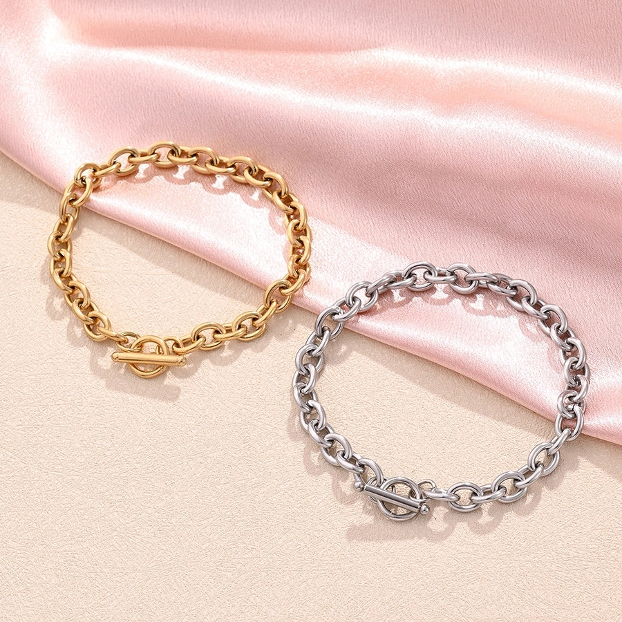 Hip-Hop Simple Style Streetwear Simple Solid Color 304 Stainless Steel 18K Gold Plated cable chain Bracelets In Bulk Stainless Steel Bracelets