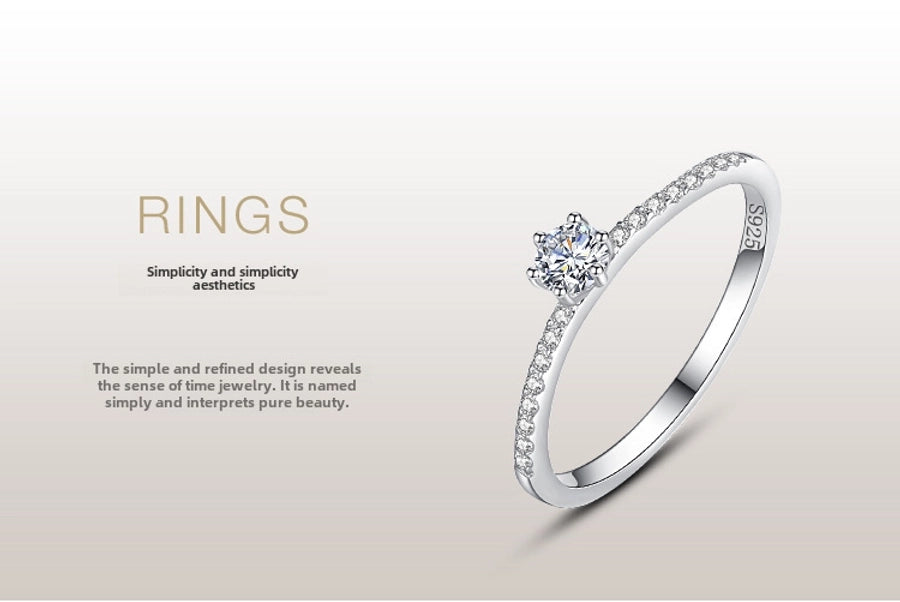 s925 Sterling Silver Ring Women's Korean Jewelry Simple Single Diamond Micro-inlaid Ring Small Fresh Closed Ring Live Explosions