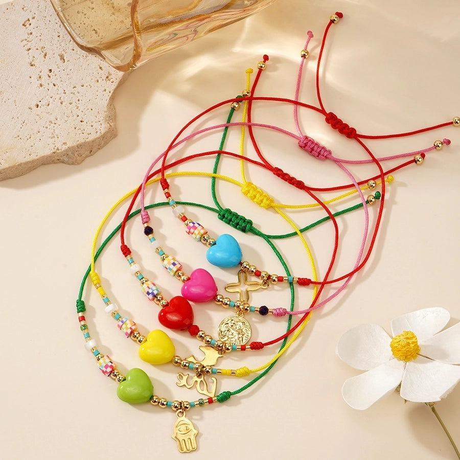 Casual Cross Palm Heart Shape 314 Stainless Steel Beaded rope Woven Chain String Bracelets