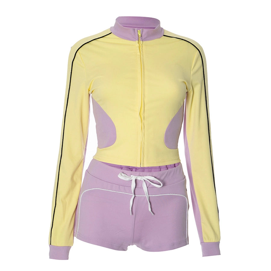 Daily Women's Streetwear Contrast Collar Spandex Polyester Twilled Satin Shorts Sets Shorts Sets