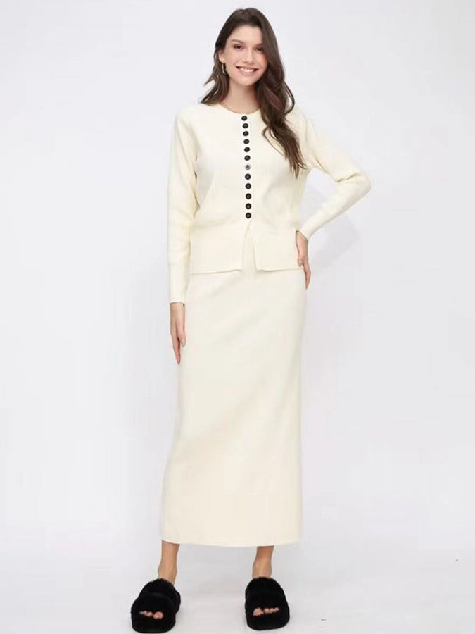 Autumn and Winter Classic Style Cardigan Skirt Long Skirt Two-Piece Set Knitted Sweater Skirt Gentle Wear a Set