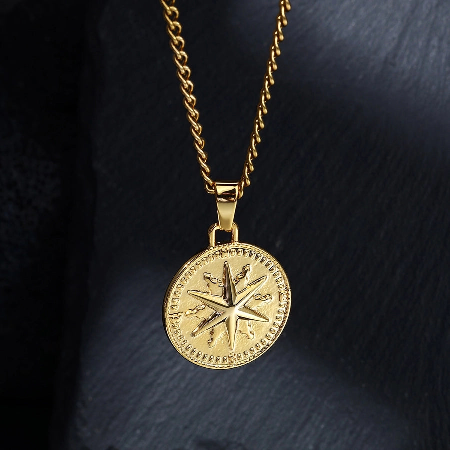 Casual Round 304 Stainless Steel 18K Gold Plated Men's Pendant Necklace