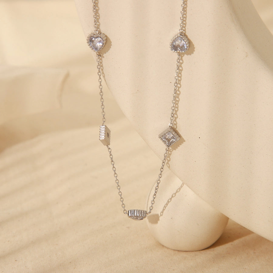 Jewelry Simple Style Commute Geometric Heart Shape Solid Color 304 Stainless Steel Zircon 18K Gold Plated Inlay Jewelry Set