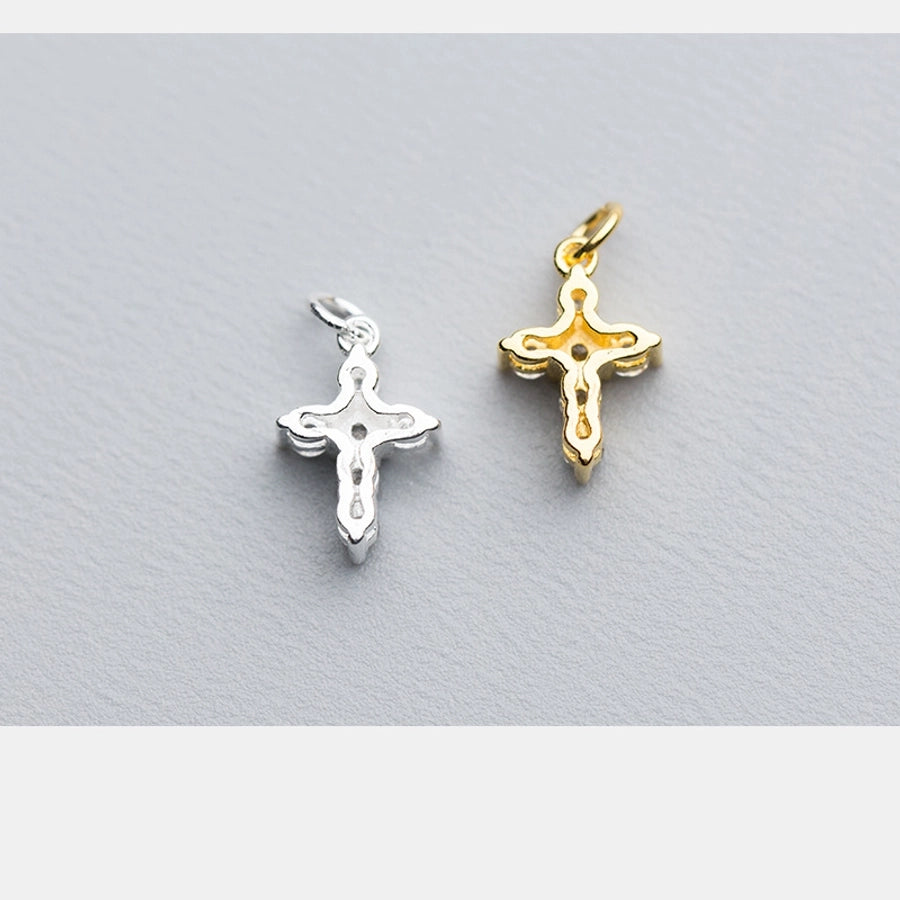 S925 Silver Plated Inlaid Zircon Fresh Cross Pendant Handmade DIY Ornament Accessories  Q0159