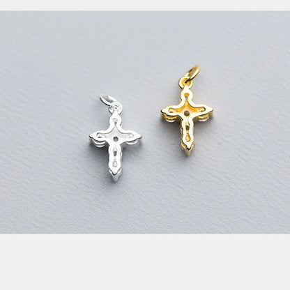 S925 Silver Plated Inlaid Zircon Fresh Cross Pendant Handmade DIY Ornament Accessories  Q0159