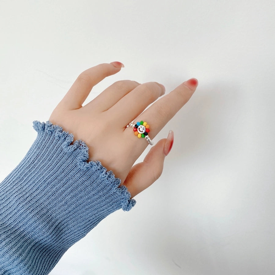 Sterling Silver Smile Face Flower Rings