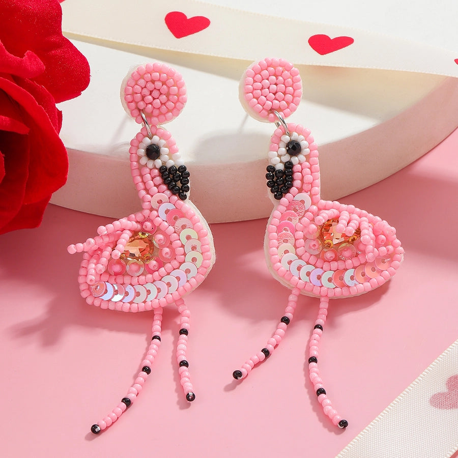 1 Pair Sweet Flamingo Heart Shape Cloth Earrings