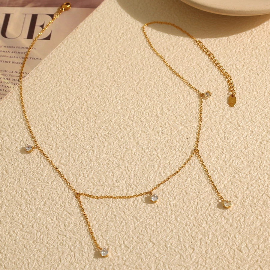 Jewelry IG Style Elegant Round 304 Stainless Steel Zircon 18K Gold Plated Polishing Plating Inlay Pendant Necklace