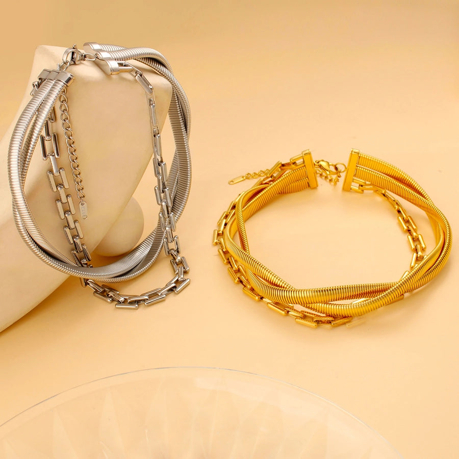 Jewelry Elegant Solid Color 304 Stainless Steel 18K Gold Plated Plating Layered Necklaces