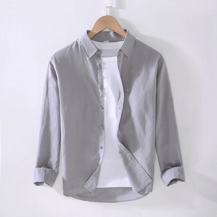 Men's Solid Color Casual Business Shirt Collar Long Sleeve Slim Men's Tops