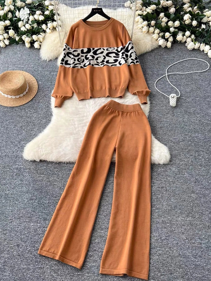 Daily Women's Casual Leopard Polyester Pants Sets Pants Sets