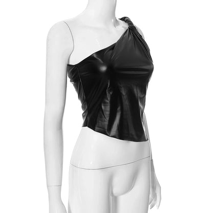 Women's Leather Jacket Tank Tops Backless Streetwear Solid Color