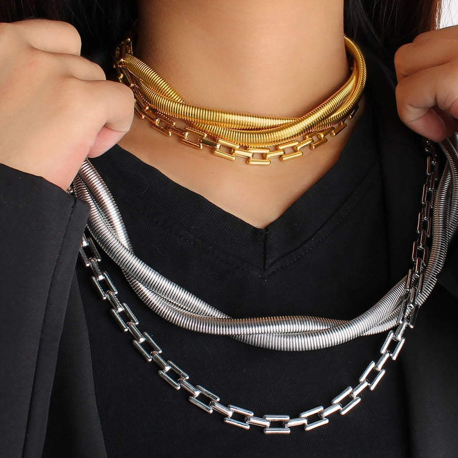 Jewelry Elegant Solid Color 304 Stainless Steel 18K Gold Plated Plating Layered Necklaces