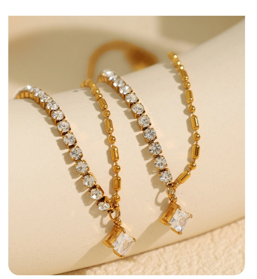 Jewelry Luxurious French Style Cool Style Asymmetrical 304 Stainless Steel Zircon 18K Gold Plated Polishing Plating Inlay Necklace