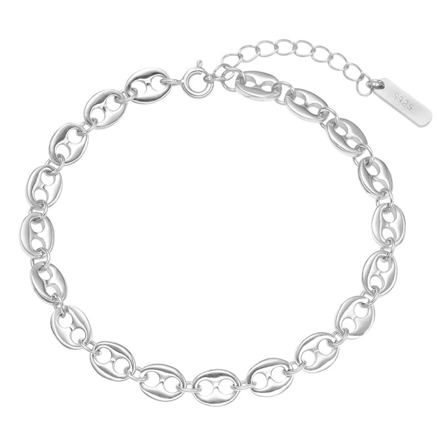 925 Sterling Silver Pig Nose Chain Bracelets Classic Style