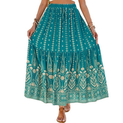 Summer Vacation Printing Polyester Maxi Long Dress Skirts