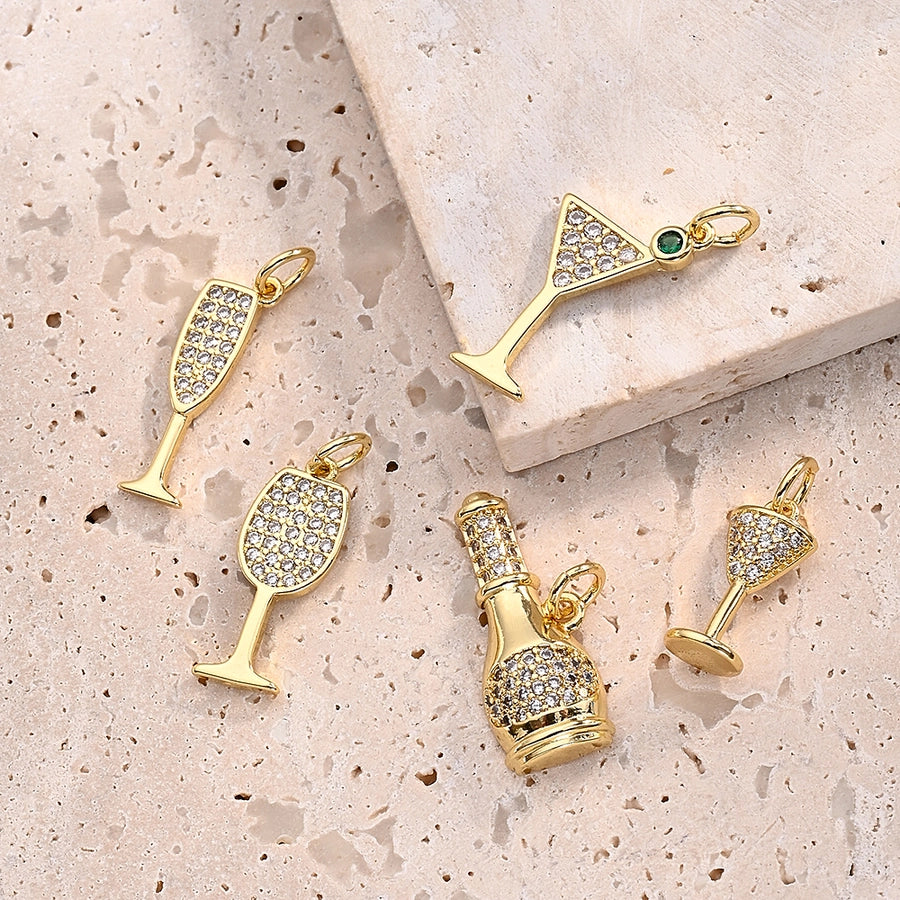 1 Pc/Package 14x7mm 18x11mm 21x9mm Hole 3~3.9mm Copper Zircon 18K Gold Plated Wine Glass Wine Bottle Polished Pendant Jewelry Accessories