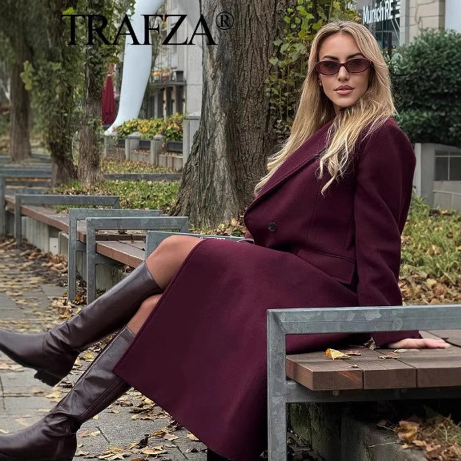 Women's Streetwear Solid Color Double Breasted Woolen Coat Woolen Coat