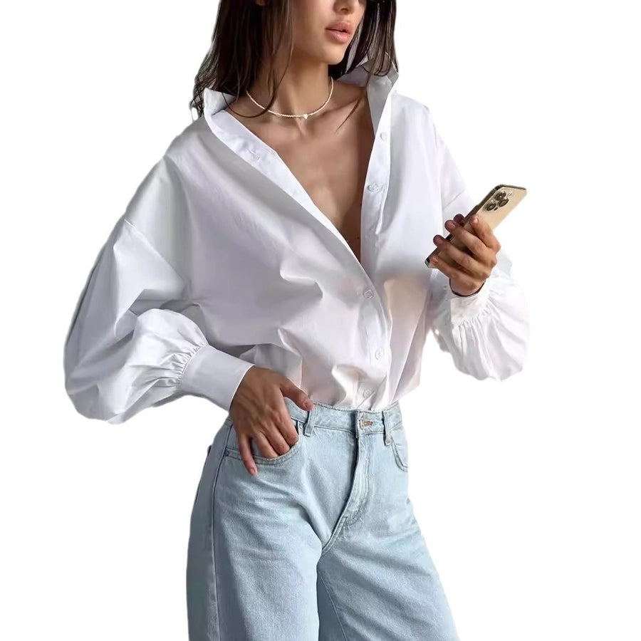 Women's Blouse Long Sleeve Blouses Casual Elegant Solid Color
