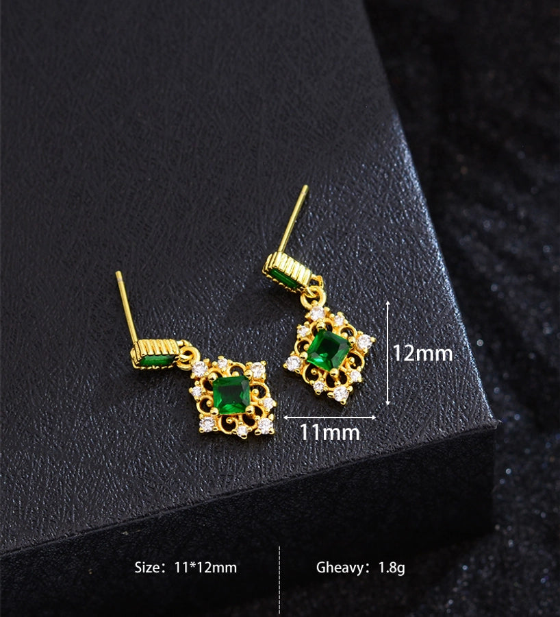 1 Pair Vintage Style Classic Style Geometric Copper Zircon Drop Earrings