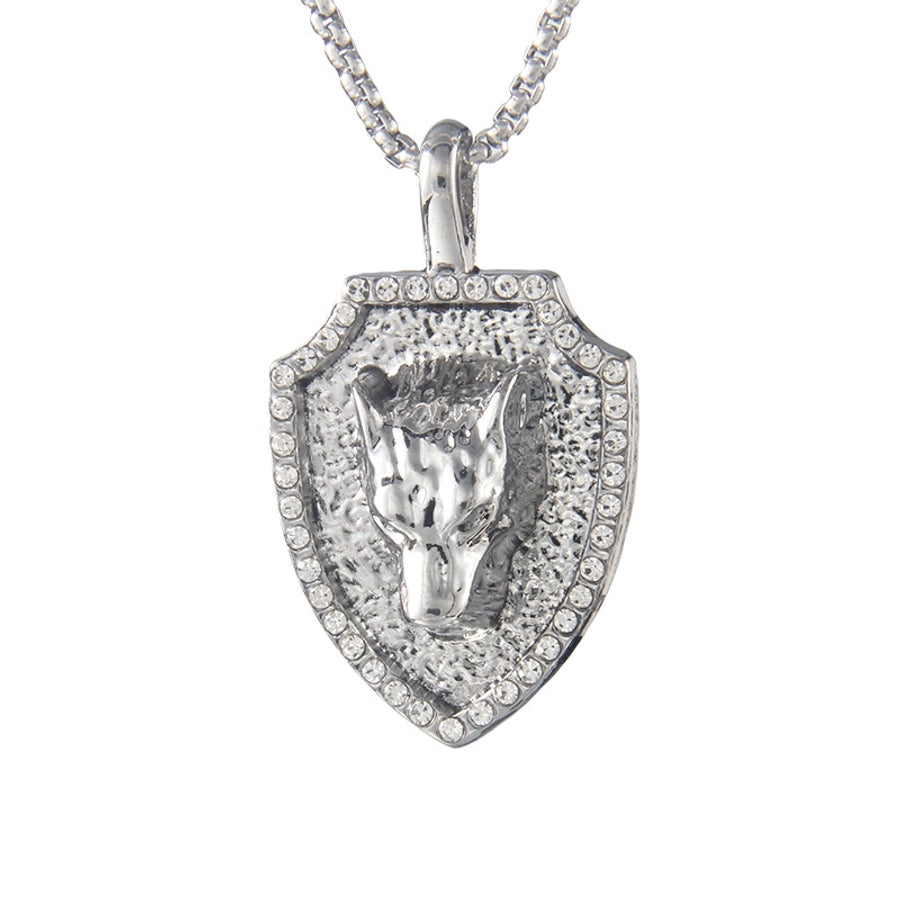 Hip-Hop Geometric Lion Wolf 201 Stainless Steel Alloy Inlay Rhinestones Unisex Pendant Necklace