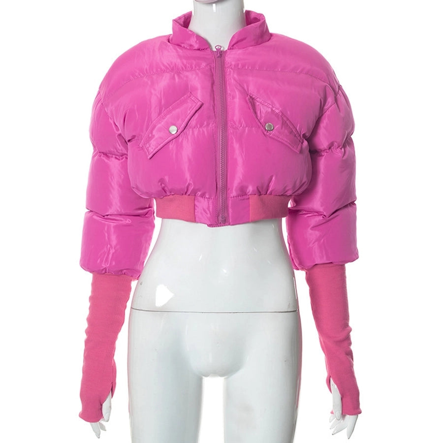 Women's Streetwear Solid Color Zipper Coat cotton clothes